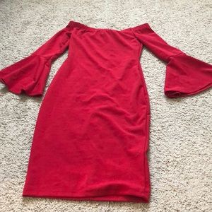 Red midi bell sleeve dress